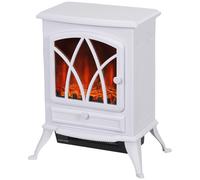 HOMCOM Freestanding Fireplace Flame Effect Electric Heater Log Burning White