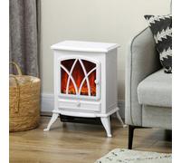 HOMCOM Freestanding Fireplace Flame Effect Electric Heater Log Burning White