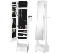 HOMCOM Freestanding Jewellery Storage Mirror Armoire w/ LED Lights Hooks Drawer