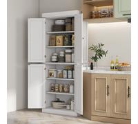 HOMCOM Freestanding Kitchen Storage Cupboard with 4 Doors and Adjustable Shelves White, White