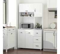 HOMCOM Freestanding Kitchen Cupboard Storage Unit Drawers Handles Shelf - White