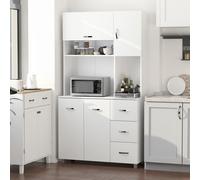 HOMCOM Freestanding Kitchen Cupboard Storage Unit Drawers Handles Shelf