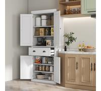 HOMCOM 183 cm Tall Kitchen Cabinet, Freestanding Storage Cabinet with 4 Doors, Drawer and Adjustable Shelves, Kitchen Cupboard for Dining Room, White