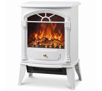 HOMCOM Freestanding Portable Fireplace, Electric Fireplace Stove Heater with 3D Flame Effect and Adjustable Thermostat, White