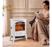 HOMCOM Electric Fireplace Stove Heater Portable Fireplace, White | 3D Flame Effect, 2000W/1000W, Freestanding, Adjustable Thermostat, 2 Heat Settings, Living Room