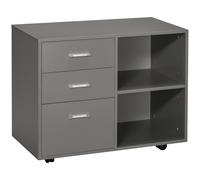 HOMCOM Freestanding Printer Stand Unit Office Desk Side Mobile Storage w/ Wheels 3 Drawers, 2 Open Shelves Modern Style 80L x 40W x 65H cm - Grey Grey