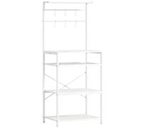HOMCOM Freestanding Shelving Unit, Industrial Storage Shelf with 6 Hooks and Wine Rack for Living Room, Home Office, White