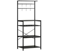 HOMCOM Freestanding Shelving Unit, Industrial Storage Shelf with 6 Hooks and Wine Rack for Living Room, Home Office, Black