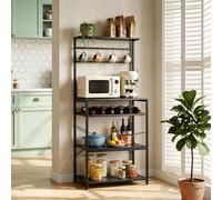 HOMCOM Freestanding Shelving Unit with 6 Hooks and Wine Rack, Black