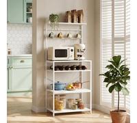 HOMCOM Freestanding Shelving Unit with 6 Hooks and Wine Rack, White
