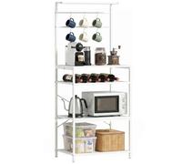 HOMCOM Freestanding Shelving Unit with 6 Hooks and Wine Rack, White
