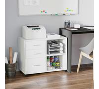 HOMCOM Freestanding Storage Cabinet w/ 3 Drawers 2 Shelves 4 Wheels Office Grey - White