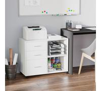 HOMCOM Freestanding Storage Cabinet w/ 3 Drawers 2 Shelves 4 Wheels Office Home in White HOMCOM White