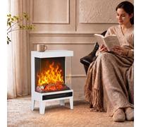 HOMCOM 180° Charming Electric Fireplace Heater Stove 1000W/2000W White | Freestanding, LED Flame Effect, 3-Sided Tempered Glass Panels, Level-less Temperature Control, Overheat Protection