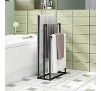 HOMCOM Freestanding Towel Rack, Steel Towel Rail Holder with 3 Bars, Black