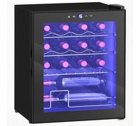 HOMCOM Freestanding Wine Cooler Fridge, 16 Bottle, 42 Litre Capacity, 43cm Under Counter Drinks Beer Wine Fridge with Glass Door, LED Light, Digital Touch Screen, Temperature Control, Black