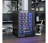 Homcom Freestanding Wine Cooler Fridge with Glass Door, 20 Bottle, LED Light, Black