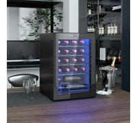 HOMCOM Freestanding Wine Cooler Fridge with Glass Door, 20 Bottle, LED Light - Black - 43W x 45D x 64Hcm