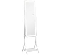 HOMCOM LED Lighted Full Length Mirror, Floor Standing Mirror with Shelf in White HOMCOM White
