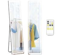 HOMCOM Full-Length Mirror, 160 x 40 cm, Wall Mounted, Freestanding Floor Mirror with LED Lights and Remote Control, Dimming & 3 Colour Modes, for Bedroom, Black