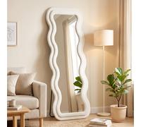 HOMCOM Full Length Mirror, 160 x 60 cm Velvet Wall Standing Mirror, Cream