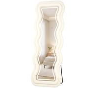 HOMCOM Full Length Mirror, 160 x 60 cm Velvet Wall Standing Mirror, Cream | Size: 160 cm x 60 cm HOMCOM Cream 160 cm x 60 cm