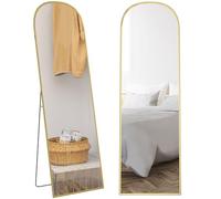 HOMCOM Full Length Mirror, 162x50cm Arched Free Standing Floor Mirror with Aluminium Alloy Frame, Hanging or Leaning for Living Room, Bedroom, Gold Tone Frame
