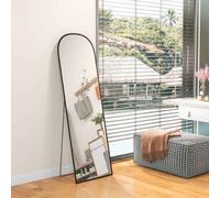 HOMCOM Full Length Mirror, 162x50cm Arched Free Standing Floor Mirror with Aluminium Alloy Frame, Hanging or Leaning for Living Room, Bedroom, Black Frame Black