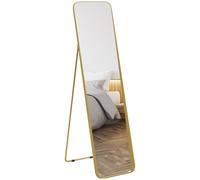 HOMCOM Full Length Mirror, 40 x 160 cm, Rectangular Full Body Mirror with Curved Corners for Bedroom, Living Room, Cloakroom, Floor Standing or Leaning Against Wall, Gold Tone Gold