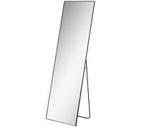 HOMCOM Full Length Mirror, Aluminium Alloy Framed Full Body Mirror with Tempered Glass, Standing or Wall Hanging, Black