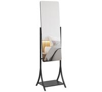 HOMCOM Full Length Mirror, Free Standing Floor Mirror, Full Body Mirror with Adjustable Angle and Storage Shelf for Living Room, Bedroom, Hallway, 108 x 37cm, Black