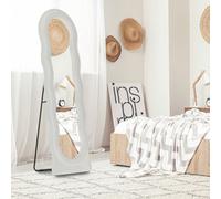 HOMCOM Full Length Mirror, Standing, Leaning or Wall Mirror, White and Pink - White