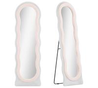 HOMCOM Full Length Mirror, Standing, Leaning or Wall Mirror, White and Pink