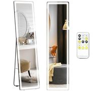 HOMCOM Full-Length Mirror, 160 x 40 cm, Wall Mounted, Freestanding Floor Mirror with LED Lights and Remote Control, Dimming & 3 Colour Modes, for Bedroom, Black