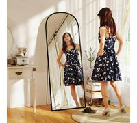 HOMCOM Full Length Mirror, 165x60cm Arched Free Standing Floor Mirror with Aluminium Alloy Frame, Hanging or Leaning for Living Room, Bedroom, Black Frame