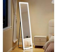 HOMCOM Full-Length Mirror, 160 x 40 cm, Wall Mounted, Freestanding Floor Mirror with LED Lights and Remote Control, Dimming & 3 Colour Modes, for Bedroom, Black