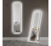 HOMCOM Full Length Mirror with LED Lights, 150 x 40cm Free Standing Mirror with Dimming and 3 Colour Lighting, Leaning or Wall Mirror with Metal Frame for Living Room, Bedroom, Black Black