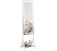 HOMCOM Full Length Mirror with LED Lights Dimmable Full Body Mirror White | Free Standing, 3 Colour Lighting, Adjustable Angle, Storage Shelf, Bedroom, Living Room, Hallway