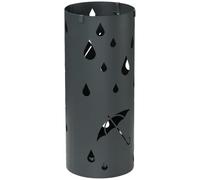 HOMCOM Galvanised Steel Umbrella Holder Hollowed Stand Dark Grey | 4 Hooks, Removable Drip Tray, Round Umbrella Basket, for Hallway