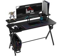 HOMCOM Gaming Computer Desk, Racing Table Workstation, Headphone Hook, Curved Front, Adjustable Feet, for Home Office Use, Black. Aosom UK