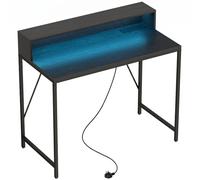 HOMCOM Gaming Desk, 100cm Computer Desk with LED Lights, Power Outlets, Monitor Stand and Remote, Black Wood-Effect