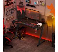 HOMCOM Gaming Desk 120 x 65 cm Steel Frame with Cup Holder, Headphone Hook, Adjustable Feet and Cable Organiser, Home Office Computer Table, Black Black