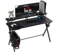 HOMCOM Gaming Desk Computer Table Headphone Hook Curved Front 140 x 60cm | Writing Racing Workstation, Adjustable Feet, for Home Office Use