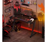 HOMCOM Gaming Desk Steel Frame Cup Headphone Holder Adjustable Feet in Black HOMCOM Black