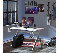 HOMCOM Gaming Desk White Rubberwood 4 Metal legs 666 (W) x 1,200 (D) x 960 (H) mm E1 Grade Particle Board, Steel