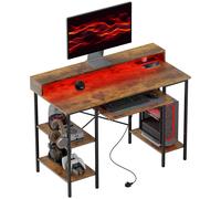HOMCOM Gaming Desk with Monitor Stand and Sliding Keyboard Tray Rustic Brown