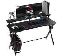 HOMCOM Gaming Desk Writing Racing Computer Table Workstation with Headphone Hook Curved Front Adjustable Feet for Home Office Use 140 x 60cm