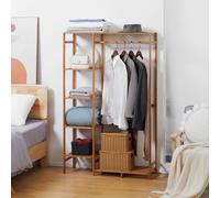 HOMCOM Bamboo Clothes Rail for Bedroom, Garment Rack with 6-Tier Storage Shelf and Hanging Rod, Clothes Rack for Living Room, Entryway, Natural Wood Effect