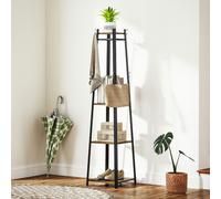 HOMCOM Coat Rack with Storage, Freestanding Coat Stand with 8 Hooks and 3-Tier Shelf, Clothes Rack for Bedroom, Entryway, Rustic Brown and Black