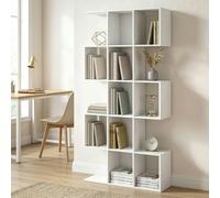 HOMCOM 5-Tier Bookshelf, S Shaped Geometric Bookcase with 15 Compartments, Modern Narrow Freestanding Display Shelf Unit for Home Office, Living Room, Bedroom, White Wood Effect, White